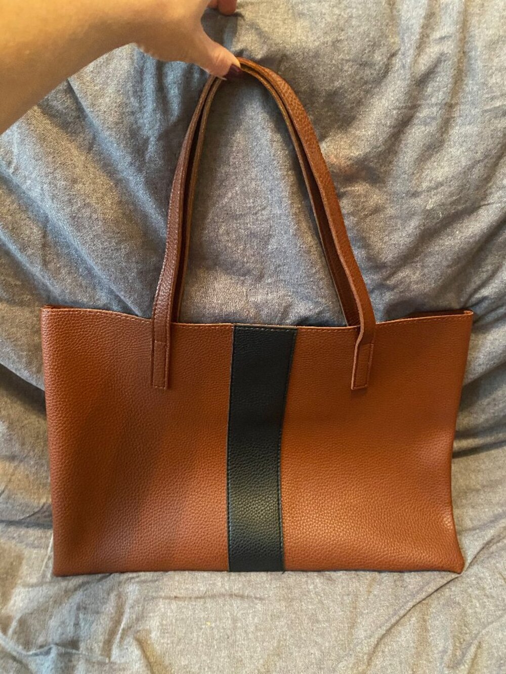 Vince Camuto NWT Cognac And Black Vegan Leather Tote Bag